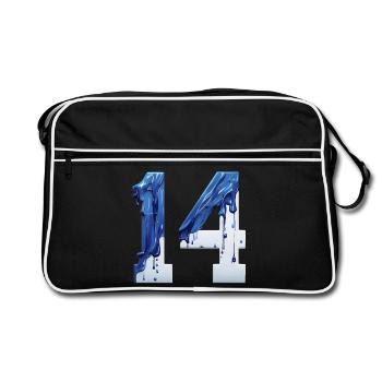 NR. 14 NUMMER 14 BLAU WEIß 14. GEBURTSTAG - Retro Tasche - Schwarz/Weiß - Vorne