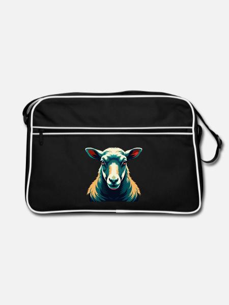 Schaf Cartoon Figur Buntes Haustier Tier - Retro Tasche - Schwarz/Weiß - Vorne