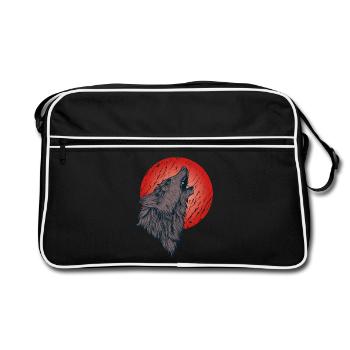 Loup hurlant, pleine lune - Sac Retro - noir/blanc - Devant