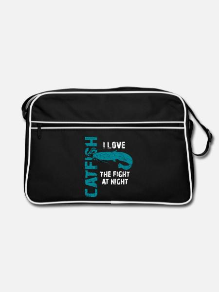 Wels angeln Sportfischer starke Fische angeln - Retro Tasche - Schwarz/Weiß - Vorne