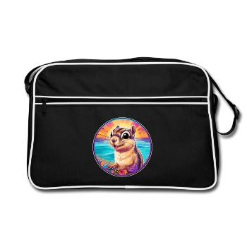 Chipmunk Buntes Aquarell Cartoon Kawaii Tier - Retro Tasche - Schwarz/Weiß - Vorne
