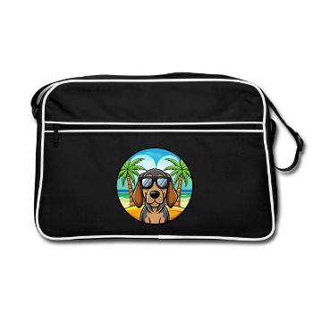 Black And Tan Coonhound Dog Breed Cartoon Beach - Retro Bag - black/white - Front