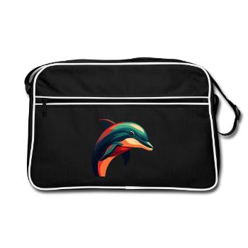dauphin dessin animé personnage animal de compagnie coloré - Sac Retro - noir/blanc - Devant