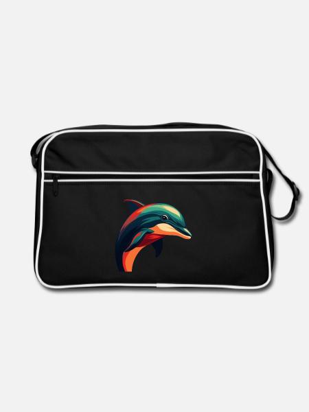 Delfin Cartoon Figur Buntes Haustier Tier - Retro Tasche - Schwarz/Weiß - Vorne