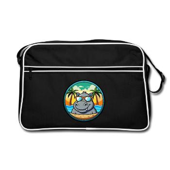 Nilpferd Lustige Cartoon Sommer Strand Sonnenbrille Cool - Retro Tasche - Schwarz/Weiß - Vorne