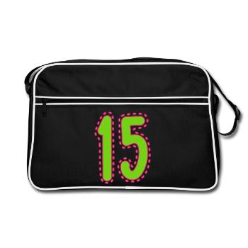 15. 15 JAHRE. 15. JAHRESTAG. 15-JÄHRIGES JUBILÄUM. - Retro Tasche - Schwarz/Weiß - Vorne