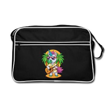 Lustige Einhorn Cartoon Sommer Strand Sonnenbrille - Retro Tasche - Schwarz/Weiß - Vorne