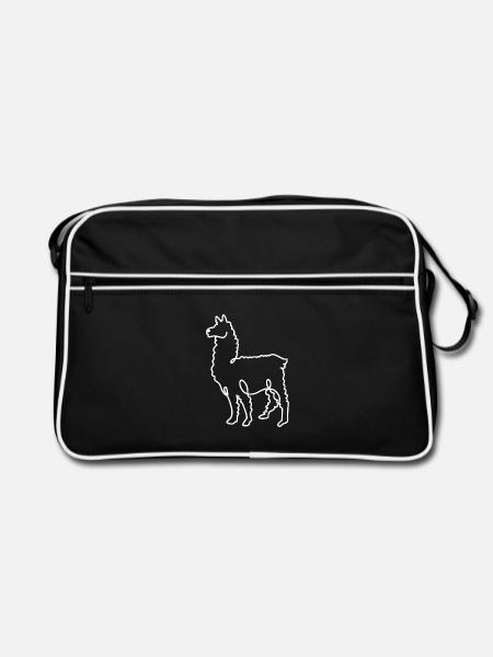 Wuscheliges Alpaka Andenwanderung - Retro Tasche - Schwarz/Weiß