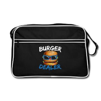 Burger Händler Hamburger Esser Essensliebhaber Foo - Retro Tasche - Schwarz/Weiß - Vorne