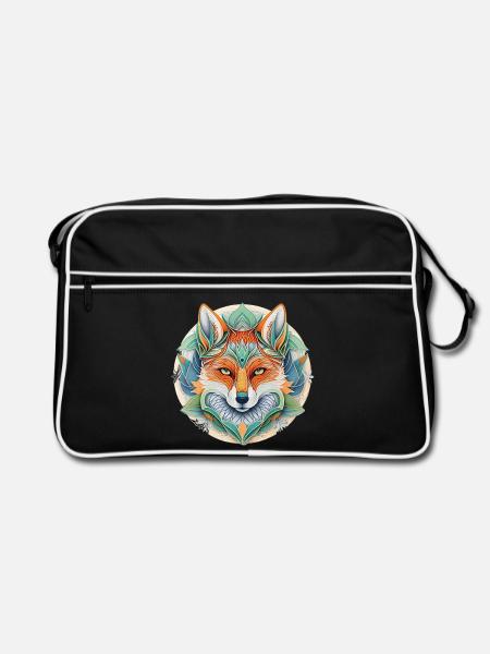 Fuchs Mandala – Mystisches Krafttier - Retro Tasche - Schwarz/Weiß