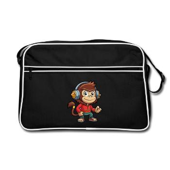 Singe Drôle Dessin Animé Personnage Casque Musique - Sac Retro - noir/blanc - Devant