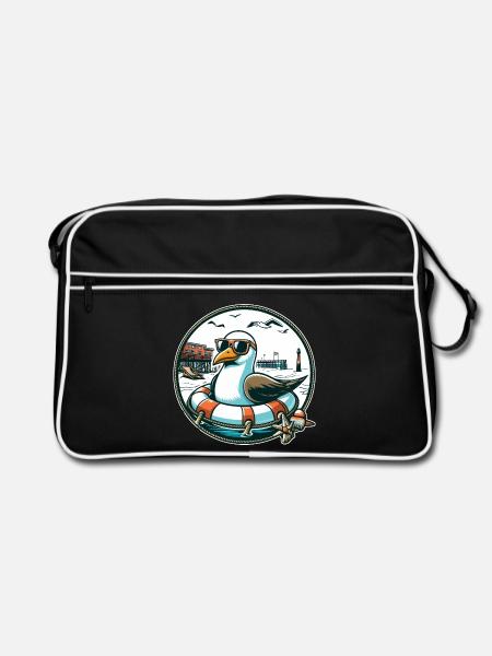 Mouette dans une bouée de sauvetage - Sac Retro - noir/blanc - Devant