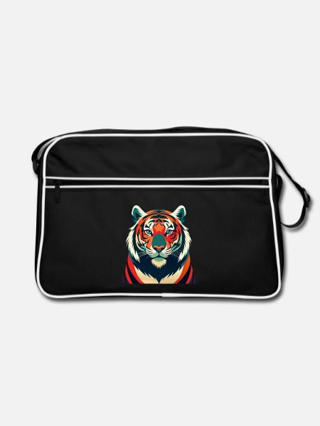 Tiger Cartoon Figur Buntes Haustier Tier - Retro Tasche - Schwarz/Weiß - Vorne