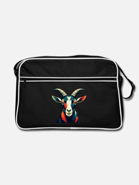 Ziege Cartoon Figur Buntes Haustier Tier - Retro Tasche - Schwarz/Weiß - Vorne
