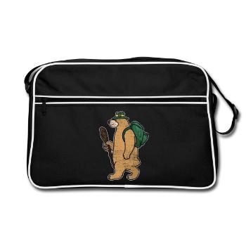 Abenteuerlustiger Backpacker Bär - Retro Tasche - Schwarz/Weiß - Vorne
