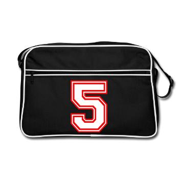 GLÜCKSZAHL FÜNF 5 NUMMER LUCKY NUMBER SPORT RUGBY - Retro Tasche - Schwarz/Weiß - Vorne