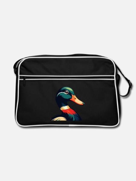 Ente Cartoon Figur Buntes Haustier Tier - Retro Tasche - Schwarz/Weiß - Vorne