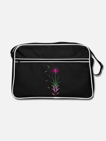 Blumenranke, Ornament - Retro Tasche - Schwarz/Weiß