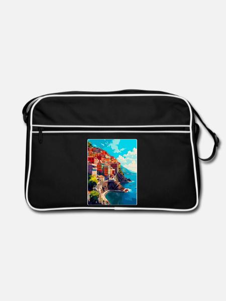 Cinque Terre Italie Affiche de voyage vintage Souvenir - Sac Retro - noir/blanc