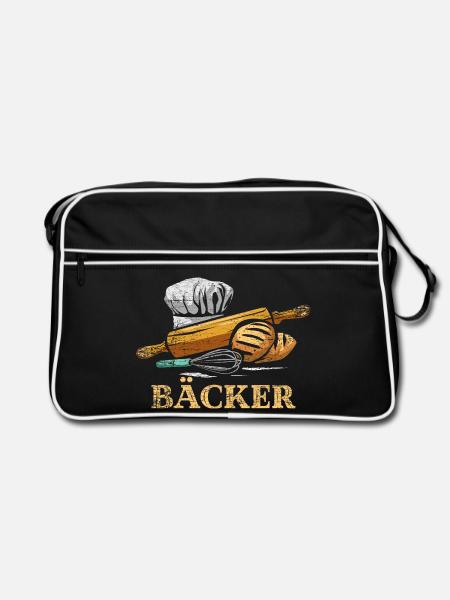 Goldbraune Ofenkruste Bäckerin - Retro Tasche - Schwarz/Weiß