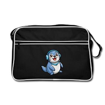 Seal Funny Cartoon Character Musique de casque - Sac Retro - noir/blanc - Devant