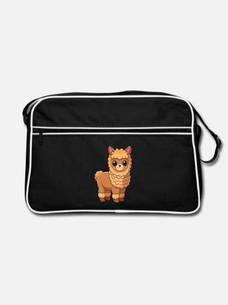 Alpaka Niedliche Maskottchen Zeichentrickfigur Kawaii - Retro Tasche - Schwarz/Weiß - Vorne
