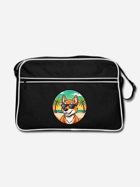 Dingo Hund Rasse Cartoon Sonnenbrille Strand - Retro Tasche - Schwarz/Weiß - Vorne