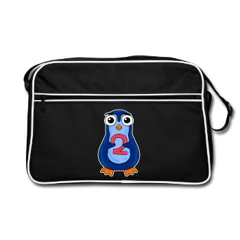 pingouin 2 ans - deux - numéro 2 - 2 année - Sac Retro - noir/blanc - Devant