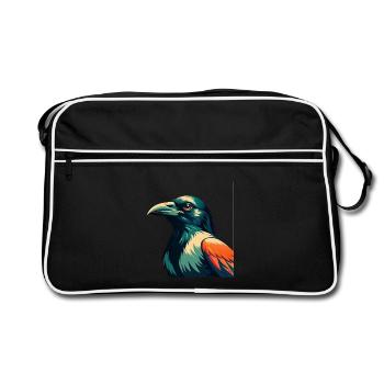 Crow Cartoon Character Colorful Pet Animal - Retro Bag - black/white - Front