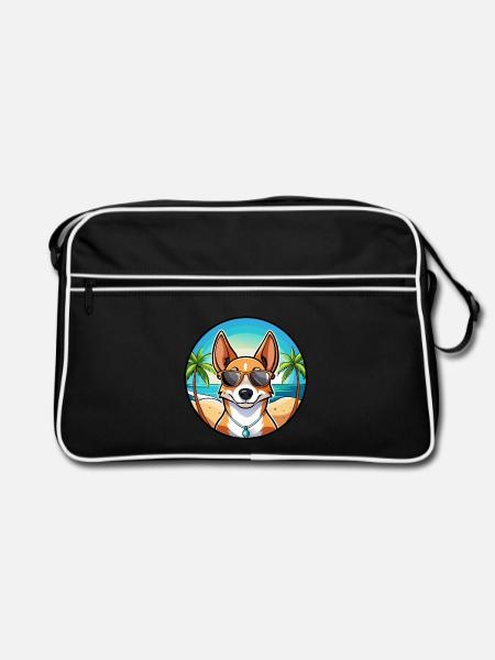 Basenji Hunderasse Cartoon Sonnenbrille Strand - Retro Tasche - Schwarz/Weiß - Vorne