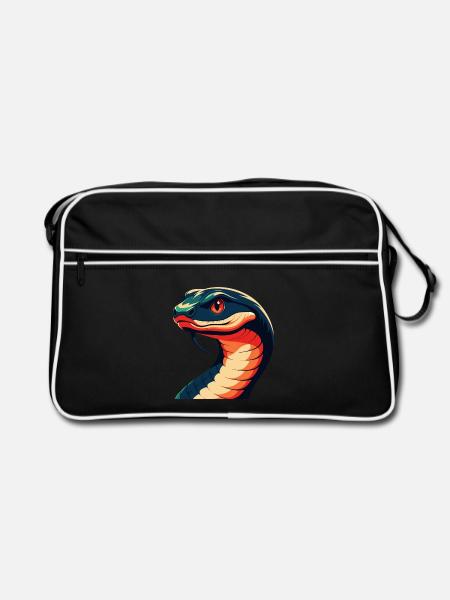 Schlange Cartoon Figur Buntes Haustier Tier - Retro Tasche - Schwarz/Weiß - Vorne