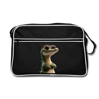 Krokodil Alligator Reptilien Kroko Liebe Krokodile - Retro Tasche - Schwarz/Weiß - Vorne