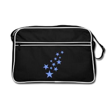 Stern Sternchen Muster Blau - Retro Tasche - Schwarz/Weiß - Vorne