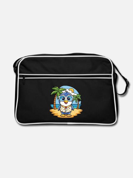 Pinguin Lustige Cartoon Sommer Strand Sonnenbrille - Retro Tasche - Schwarz/Weiß - Vorne