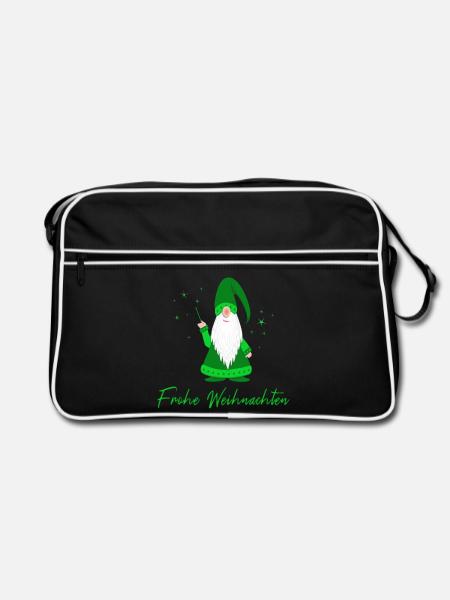 Frohe Weichnachten Wichtel grün - Retro Tasche - Schwarz/Weiß