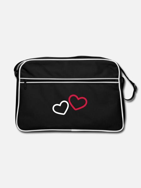 Zwei Herzchen Herz - Retro Tasche - Schwarz/Weiß