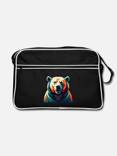 Eisbär Zeichentrickfigur Buntes Haustier Tier - Retro Tasche - Schwarz/Weiß - Vorne