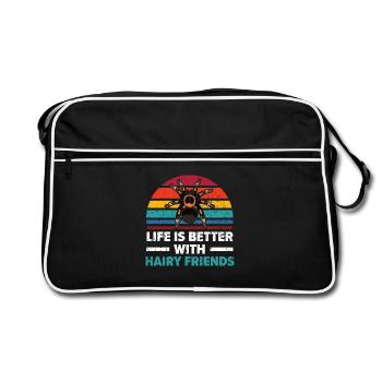 Das Leben ist besser mit haarigen Freunden Spider - Retro Tasche - Schwarz/Weiß - Vorne