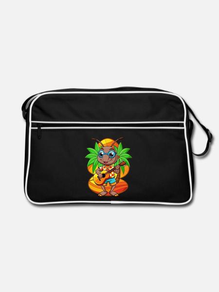 Lustige Ameise Cartoon Sommer Strand Sonnenbrille Gitarre - Retro Tasche - Schwarz/Weiß - Vorne