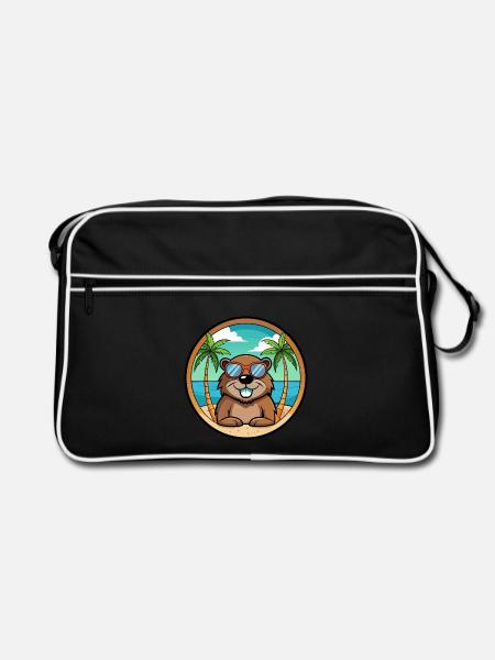 Biber Lustige Cartoon Sommer Strand Sonnenbrille Cool - Retro Tasche - Schwarz/Weiß - Vorne