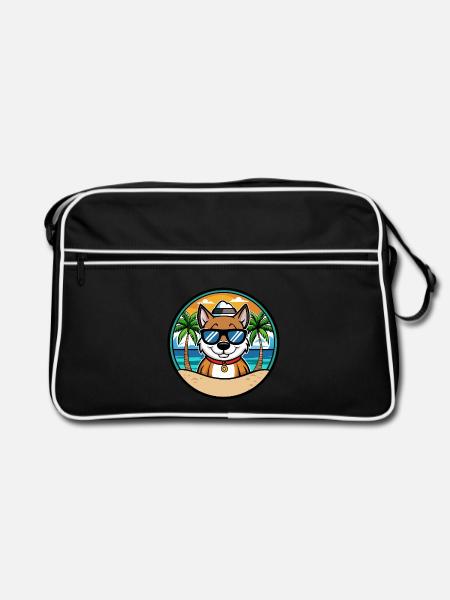 Cao De Seo Miguel Hunderasse Cartoon Strand - Retro Tasche - Schwarz/Weiß - Vorne