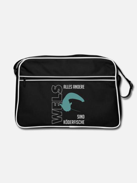 Wels angeln Waller fischen Sportfischen auf Wels - Retro Tasche - Schwarz/Weiß - Vorne