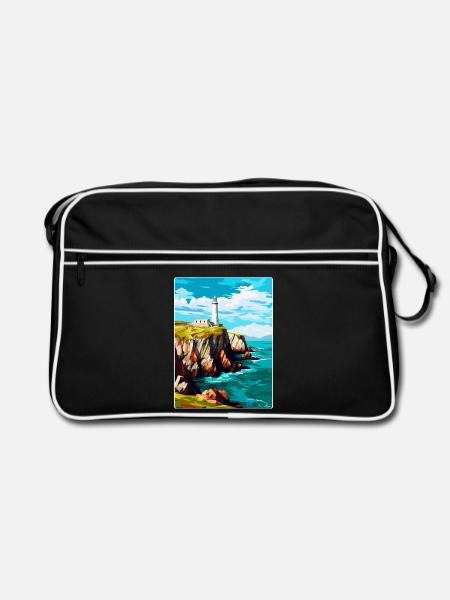 South Stack Cliffs Anglesey Vintage Reiseposter - Retro Tasche - Schwarz/Weiß - Vorne