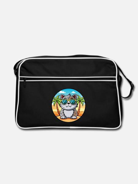 Schottische Falte Kurzhaarkatze Rasse Cartoon Strand - Retro Tasche - Schwarz/Weiß - Vorne