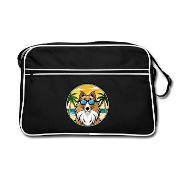 Rough Collie Dog Breed Cartoon Sunglasses Beach - Retro Bag - black/white - Front