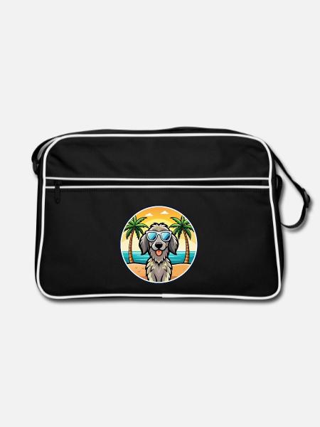 Deutsch Langhaar Vorstehhund Rasse Cartoon Strand - Retro Tasche - Schwarz/Weiß - Vorne