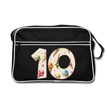 EISCREME NUMMER 10 JAHRE EIS 10. GEBURTSTAG - Retro Tasche - Schwarz/Weiß - Vorne