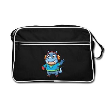 Hippo Funny Cartoon Character Musique de casque - Sac Retro - noir/blanc - Devant