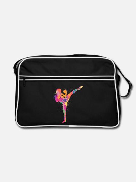 Muay Thai Kampfsport Mädchen Kickboxer Kickboxen - Retro Tasche - Schwarz/Weiß