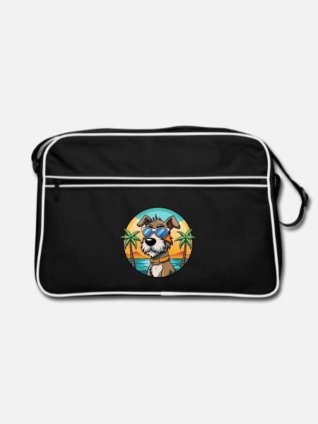 Istrischer Drahthaarhund Hunderasse Cartoon Beach - Retro Tasche - Schwarz/Weiß - Vorne
